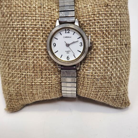 Carriage by Timex Ladies Silver Tone Stretch Band Watch Wristwatch Round Works. - Picture 1 of 7